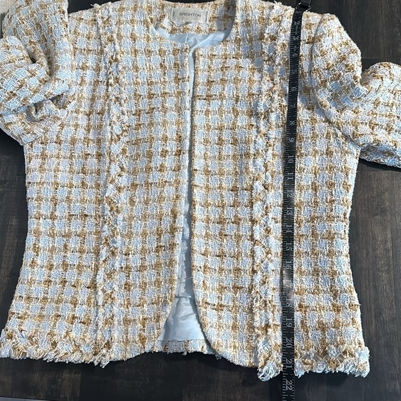 Brighton Paris Blue & Tan Tweed Boucle Blazer Hook Eye Closure Size 44(European) - Picture 8 of 8